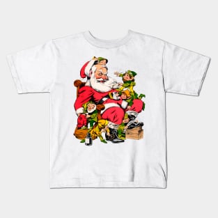 Santa's helper elves prepare him for the big night of Merry Christmas Retro Vintage Comic Kids T-Shirt